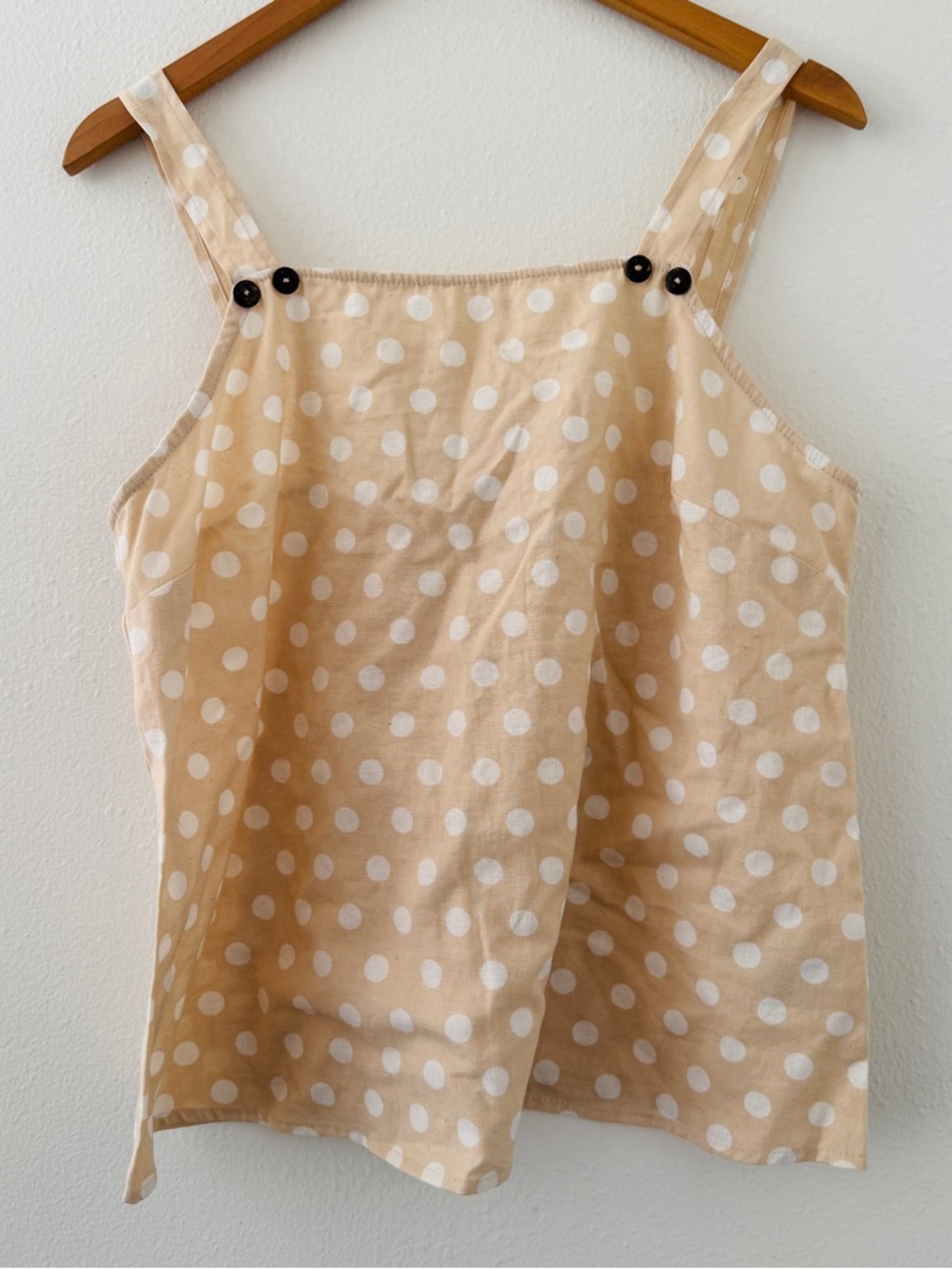 NWT ASOS Tan Light Brown White Polka Dot Tank Top Button Accents